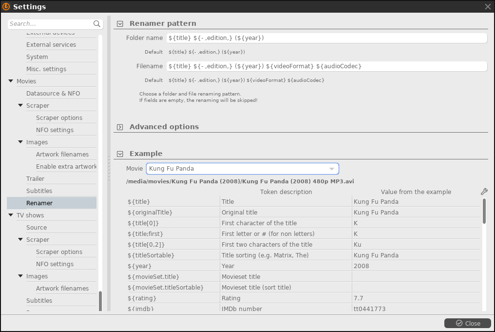 renamer settings for movies