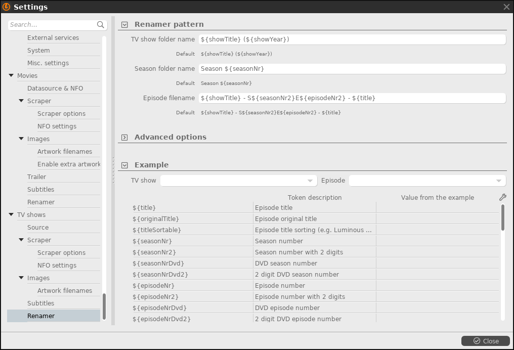 renamer settings for TV shows